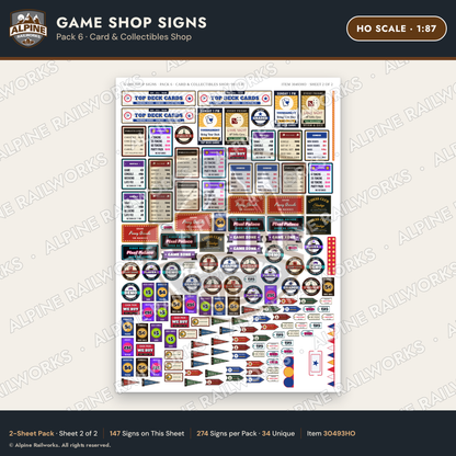 Alpine Railworks 30493HO HO Scale Game Shop Signs - Card
