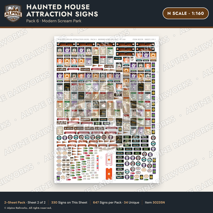Alpine Railworks 30235N N Scale Haunted House Attraction Signs