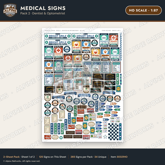 Alpine Railworks 30321HO HO Scale Medical Signs - Dentist