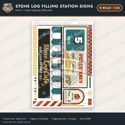 Alpine Railworks 31078G G Scale Roadside Signs - Petrified Wood
