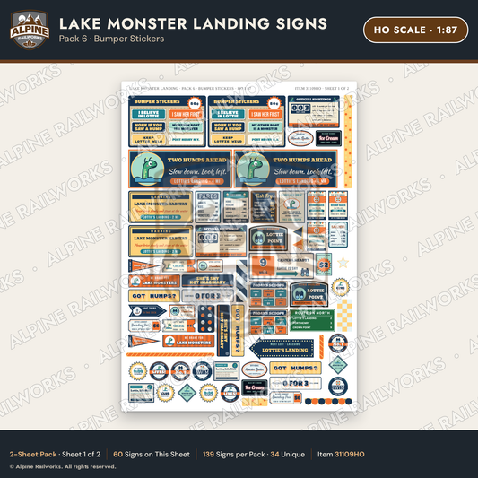 Alpine Railworks 31109HO HO Scale Roadside Signs - Lake Monster