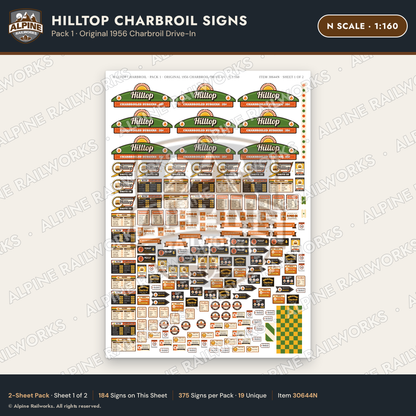 Alpine Railworks 30644N N Scale Fast Food Signs - Charbroiled Burgers
