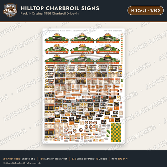 Alpine Railworks 30644N N Scale Fast Food Signs - Charbroiled Burgers