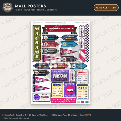 Alpine Railworks 30197G G Scale Mall Posters - 1990s Mall Fashion