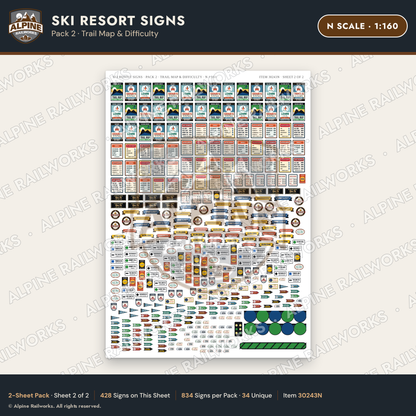 Alpine Railworks 30243N N Scale Ski Resort Signs - Trail Map