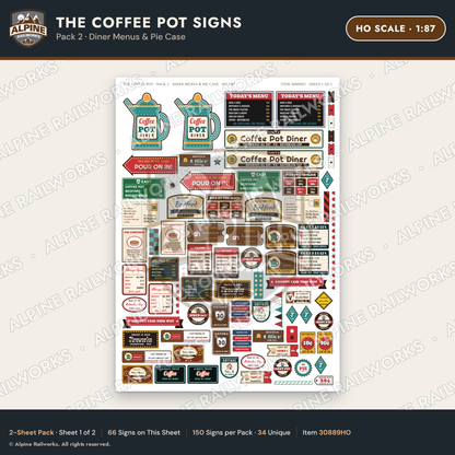 Alpine Railworks 30889HO HO Scale Roadside Signs - Coffee Pot Diner