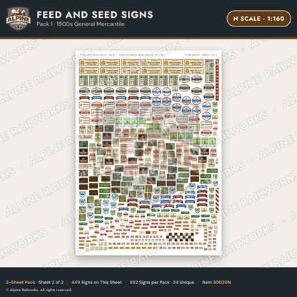 Alpine Railworks 30020N N Scale Feed and Seed Signs