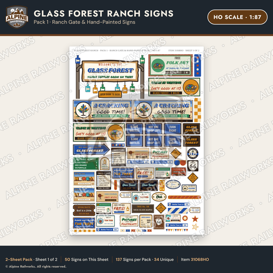 Alpine Railworks 31068HO HO Scale Roadside Signs - Bottle Tree Ranch