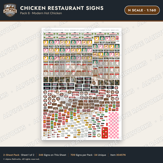 Alpine Railworks 30457N N Scale Chicken Restaurant Signs