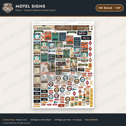 Alpine Railworks 30128HO HO Scale Motel Signs - Tourist Cabins
