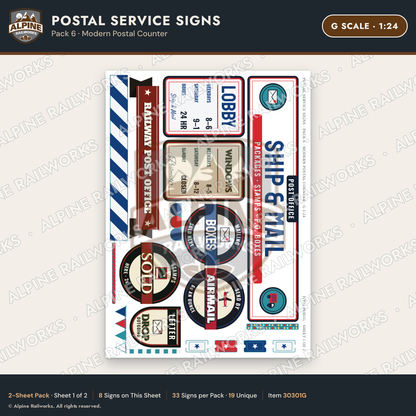Alpine Railworks 30301G G Scale Postal Service Signs