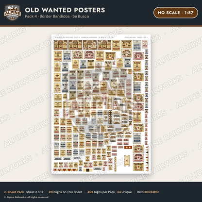Alpine Railworks 30053HO HO Scale Old Wanted Posters - Border Bandidos