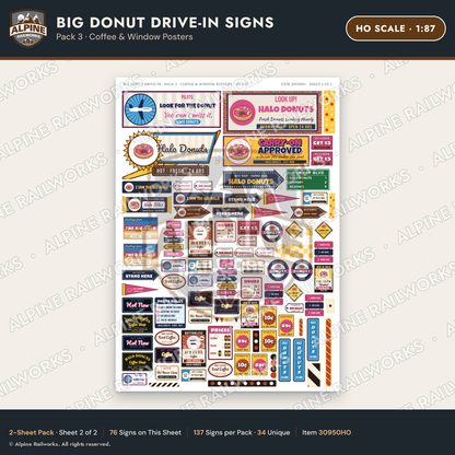 Alpine Railworks 30950HO HO Scale Roadside Signs - Giant Donut Shop
