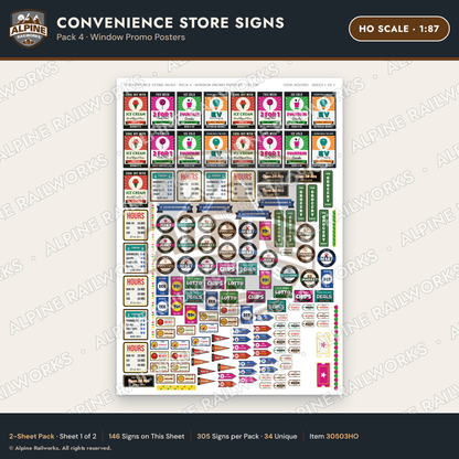 Alpine Railworks 30503HO HO Scale Convenience Store Signs