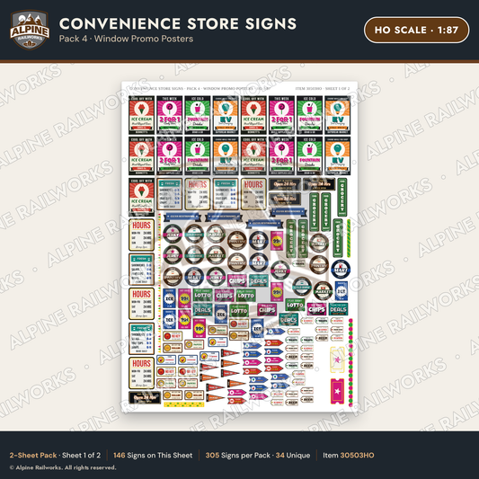 Alpine Railworks 30503HO HO Scale Convenience Store Signs