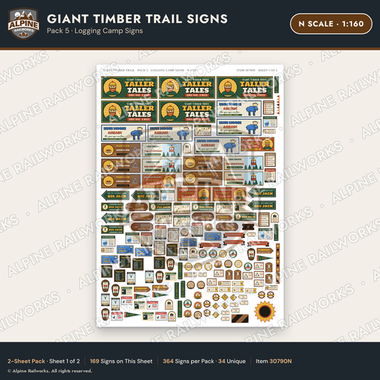 Alpine Railworks 30790N N Scale Roadside Signs - Lumberjack Redwoods