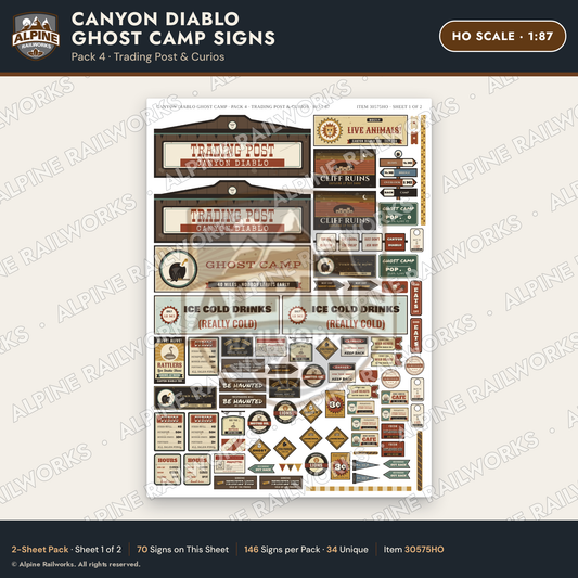 Alpine Railworks 30575HO HO Scale Roadside Signs - Desert Ghost Town