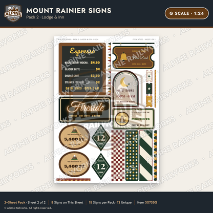 Alpine Railworks 30735G G Scale Tourist Signs - Mount Rainier - Lodge