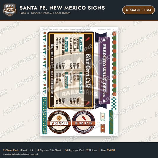 Alpine Railworks 31419G G Scale Santa Fe NM Signs - Diners & Cafes