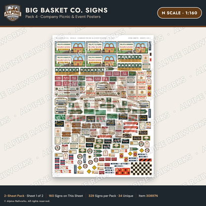 Alpine Railworks 30897N N Scale Roadside Signs - Basket Building