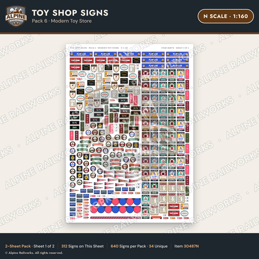 Alpine Railworks 30487N N Scale Toy Shop Signs - Modern Toy Store
