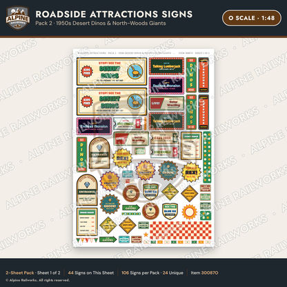 Alpine Railworks 30087O O Scale Roadside Attractions Signs