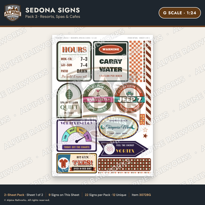 Alpine Railworks 30728G G Scale Tourist Signs - Sedona - Resorts