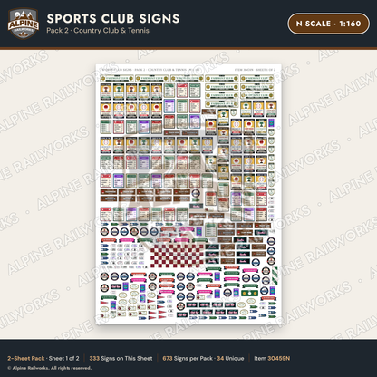 Alpine Railworks 30459N N Scale Sports Club Signs - Country Club