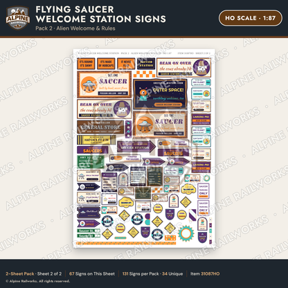 Alpine Railworks 31087HO HO Scale Roadside Signs - UFO Welcome Center