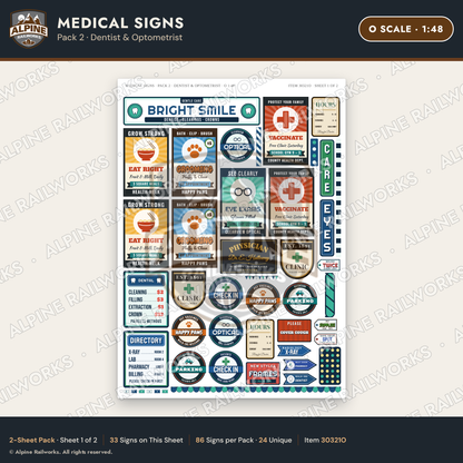 Alpine Railworks 30321O O Scale Medical Signs - Dentist & Optometrist