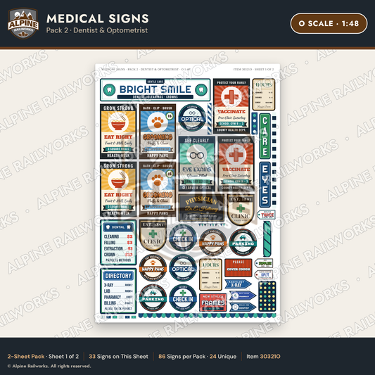 Alpine Railworks 30321O O Scale Medical Signs - Dentist & Optometrist