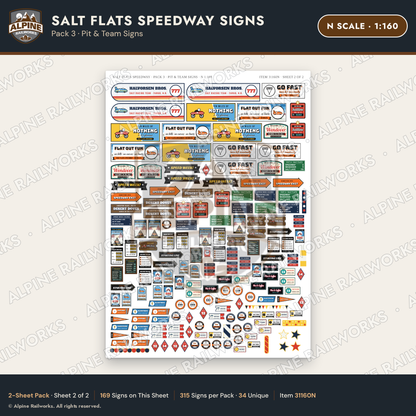 Alpine Railworks 31160N N Scale Racing Signs - Salt Flats Speedway