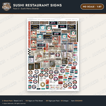 Alpine Railworks 30424HO HO Scale Sushi Restaurant Signs