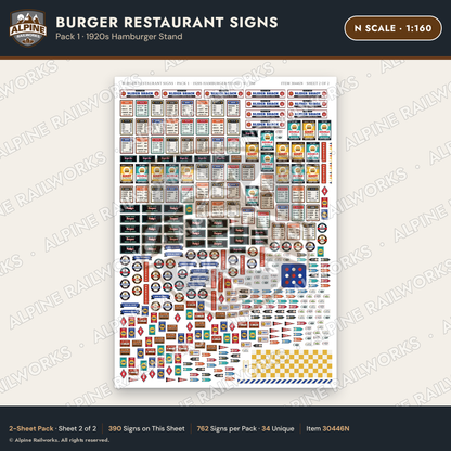 Alpine Railworks 30446N N Scale Burger Restaurant Signs