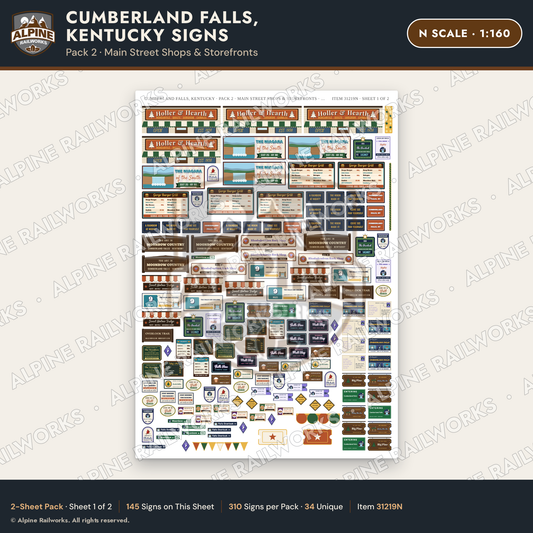 Alpine Railworks 31219N N Scale Cumberland Falls Signs - Shops