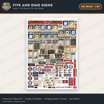 Alpine Railworks 30111HO HO Scale Five and Dime Signs