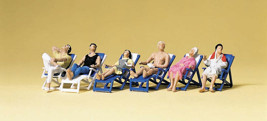 Preiser 10437 HO Seated People on Folding Deck Chairs Set
