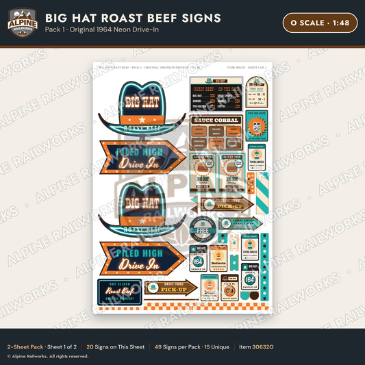 Alpine Railworks 30632O O Scale Fast Food Signs - Western Roast Beef