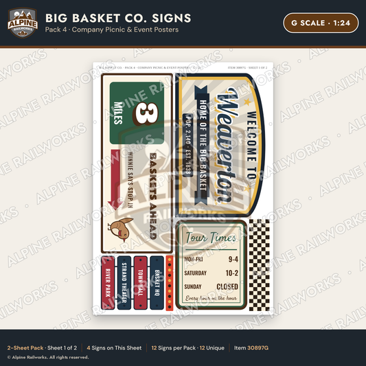 Alpine Railworks 30897G G Scale Roadside Signs - Basket Building