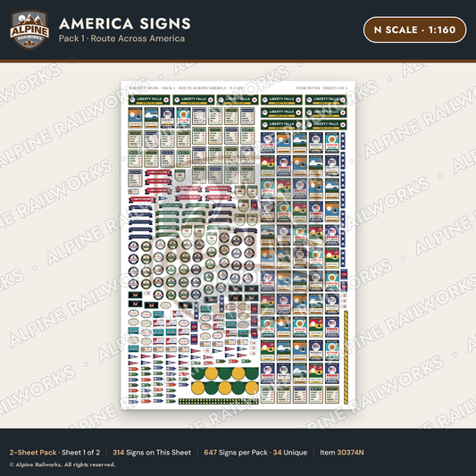 Alpine Railworks 30374N N Scale America Signs - Route Across America