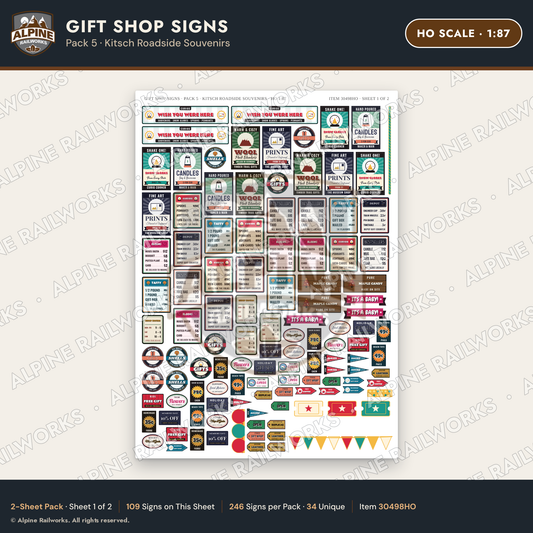 Alpine Railworks 30498HO HO Scale Gift Shop Signs