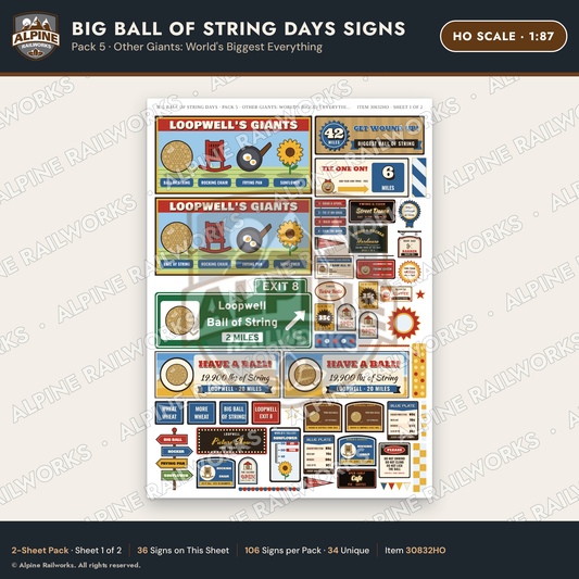Alpine Railworks 30832HO HO Scale Roadside Signs - Giant Ball of Twine