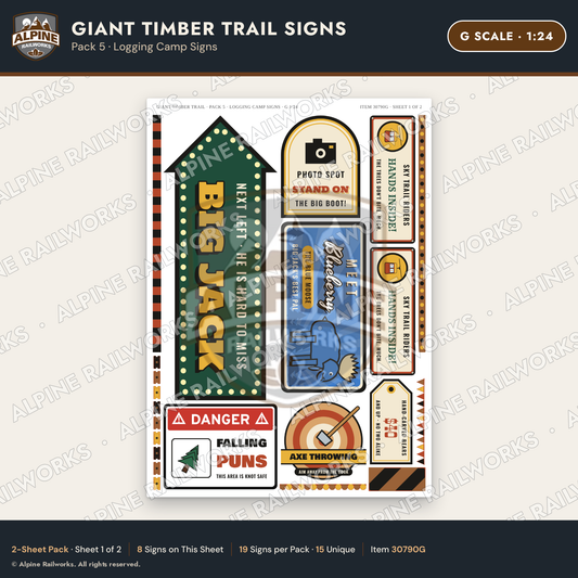 Alpine Railworks 30790G G Scale Roadside Signs - Lumberjack Redwoods