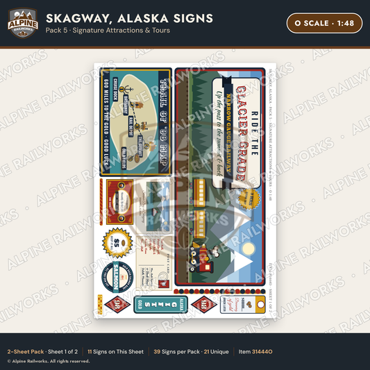 Alpine Railworks 31444O O Scale Skagway AK Signs - Attractions & Tours