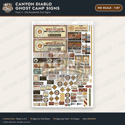 Alpine Railworks 30573HO HO Scale Roadside Signs - Desert Ghost Town