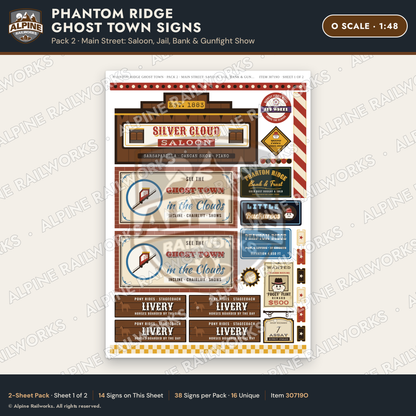 Alpine Railworks 30719O O Scale Roadside Signs - Mountain Ghost Town