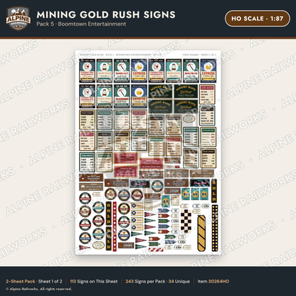 Alpine Railworks 30264HO HO Scale Mining Gold Rush Signs