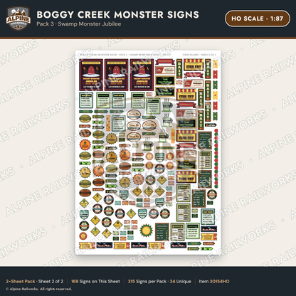 Alpine Railworks 30154HO HO Scale Boggy Creek Monster Signs