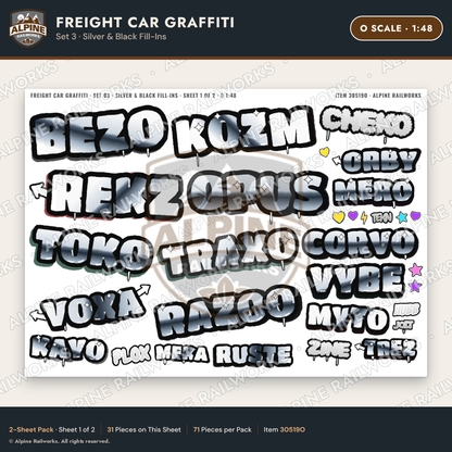 Alpine Railworks 30519O O Scale Freight Car Graffiti Cut-Outs - Silver