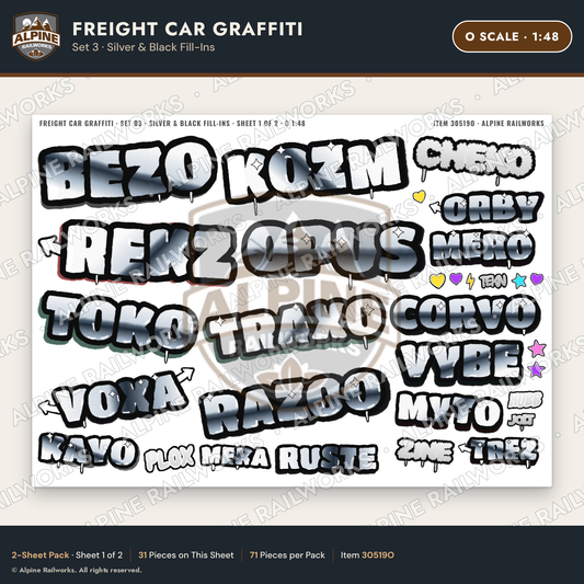 Alpine Railworks 30519O O Scale Freight Car Graffiti Cut-Outs - Silver